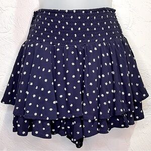 American Eagle High Waist Tiered Ruffle Black Floral Mini Skort Womens S
